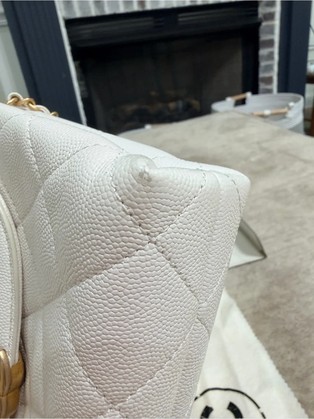 CHANEL White Quilted Leather Shoulder Bag with Multicolor Braided Handle